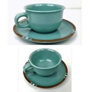 2 Dansk Mesa Cup and Saucer Sets Turquoise Stoneware Southwestern Retired Brown